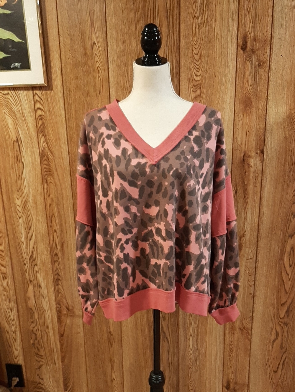 🥀NWT J.nna V-Neck Leopard-Print Pink Long-Sleeve Top/Sweater (L)🥀